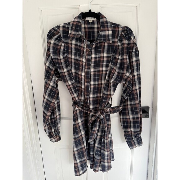 Plaid Long Sleeve Button Down Dress - Picture 1 of 9